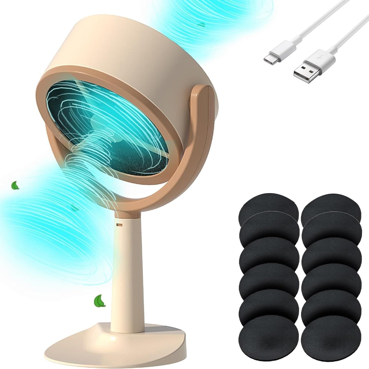 Portable Desktop Smoke Purifier Fan with Strong Suction, USB Rechargeable Mini Exhaust Hood for Home Kitchen BBQ Office Travel Includes 12 Filters (Beige)