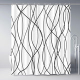 Modern Abstract Wavy Line Shower Curtain Set, Waterproof Fabric with Weighted Bottom & 12 Hooks, Hotel Style Bathroom Decor, Gradient Design for Contemporary Bathrooms (White)