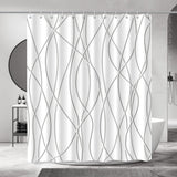 Modern Abstract Wavy Line Shower Curtain Set, Waterproof Fabric with Weighted Bottom & 12 Hooks, Hotel Style Bathroom Decor, Gradient Design for Contemporary Bathrooms (Grey)