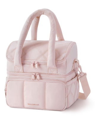 Double-Layer Insulated Lunch Bag with Quilted Design – 11.8L Cooler Tote for Work, Picnics & Travel (Pink) | Other Colors Available In-Store