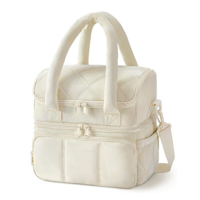 Double-Layer Insulated Lunch Bag with Quilted Design – 11.8L Cooler Tote for Work, Picnics & Travel (Beige) | Other Colors Available In-Store
