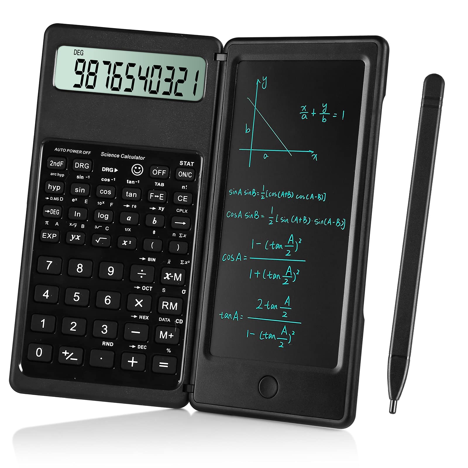 Student Scientific Calculator with Notepad – 10-Digit LCD Screen, Built-In Writing Pad & Stylus, Portable Math Tool for School, Office & Home Use, Ideal for High School, College & Professionals (Black)