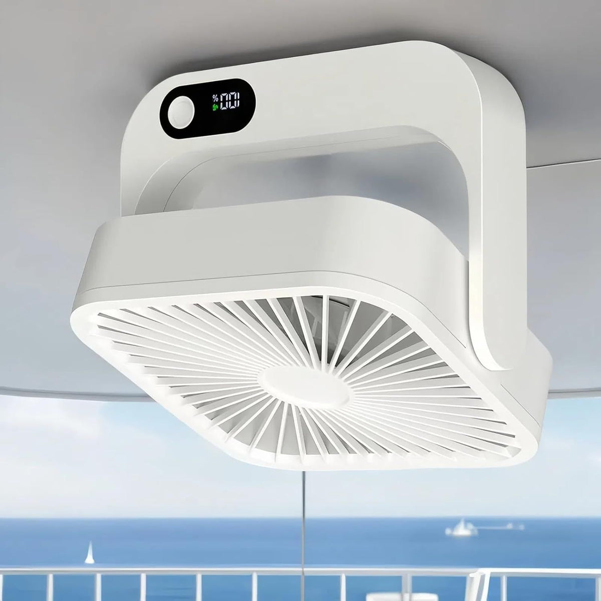 Magnetic Rechargeable Mini Desk Fan with 5-Speed LED Display for Office, Dorm & Bedside Use (White)