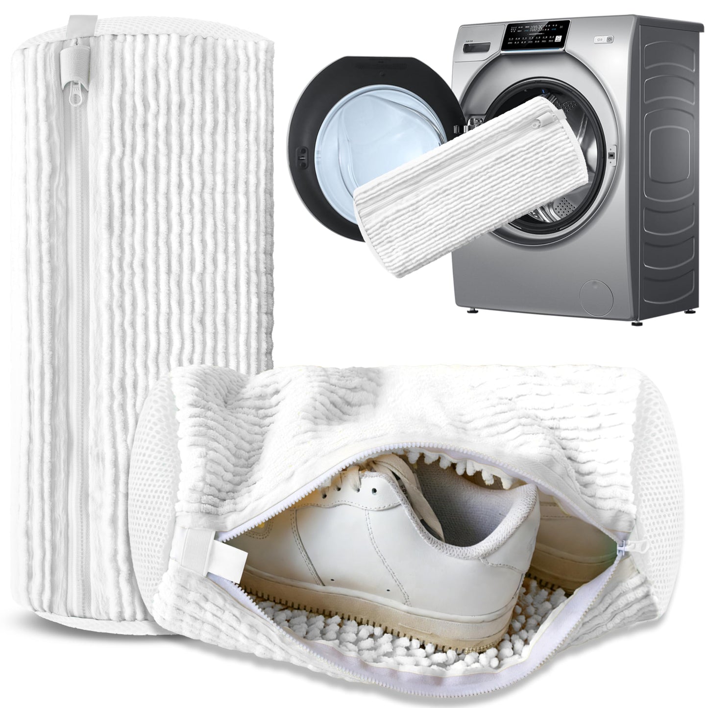 2-Pack Reusable Shoe Washing Machine Bag – White Protective Laundry Bag for All Shoes, Anti-Deformation & Deep Clean with Zipper Lock (White)
