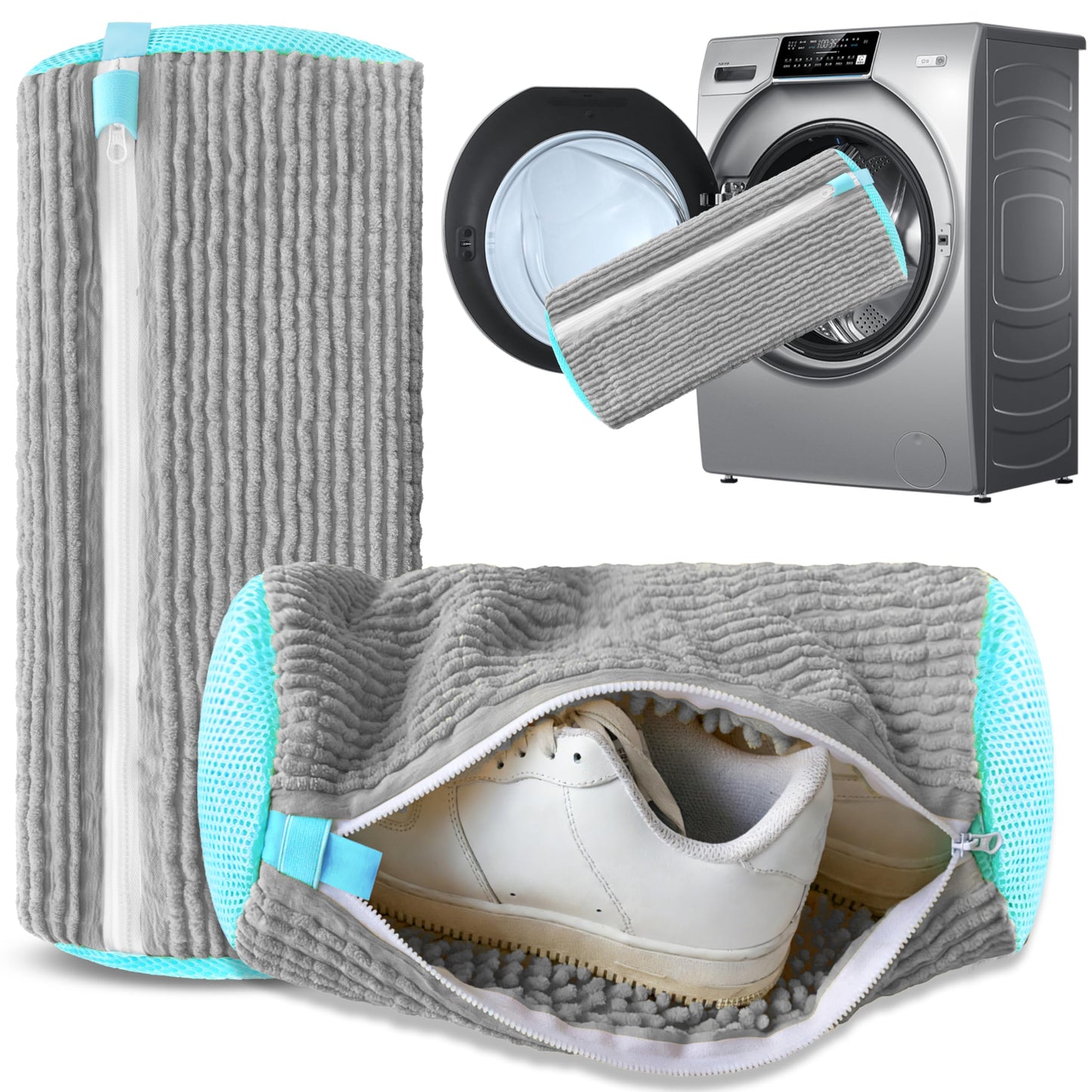 2-Pack Reusable Shoe Washing Machine Bag – White Protective Laundry Bag for All Shoes, Anti-Deformation & Deep Clean with Zipper Lock (Grey)