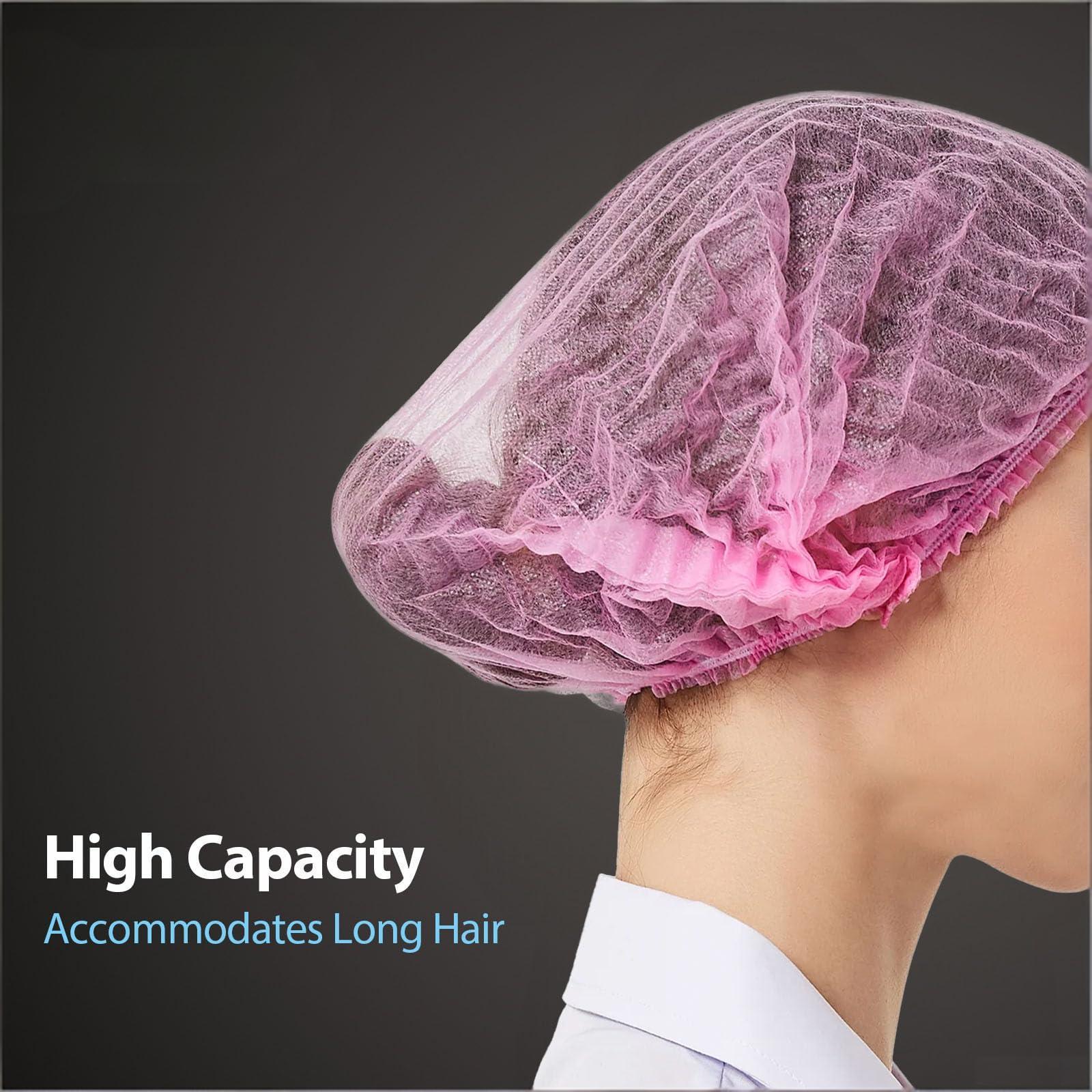 100-Pack Disposable Non-Woven Hair Net Caps – High Capacity, Elastic Band, Lint-Free & Latex-Free for Kitchen, Medical, Spa Use (Pink)