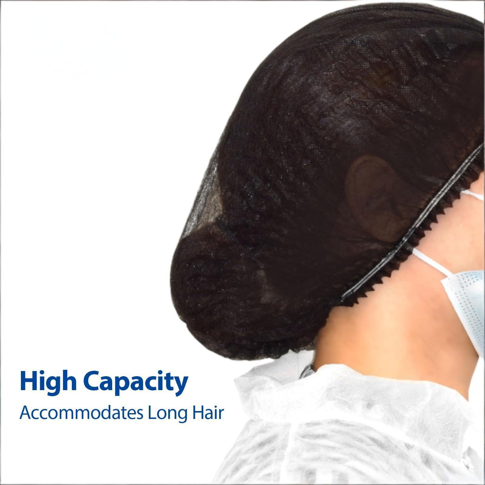 100-Pack Disposable Non-Woven Hair Net Caps – High Capacity, Elastic Band, Lint-Free & Latex-Free for Kitchen, Medical, Spa Use (Black)