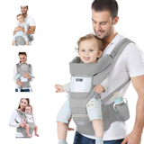 6-in-1 Adjustable Baby Carrier with Hip Seat – 11.8–15.7in Adjustable Height, Breathable Mesh & Multi-Position Carry for Newborn to 36 Months (Grey)