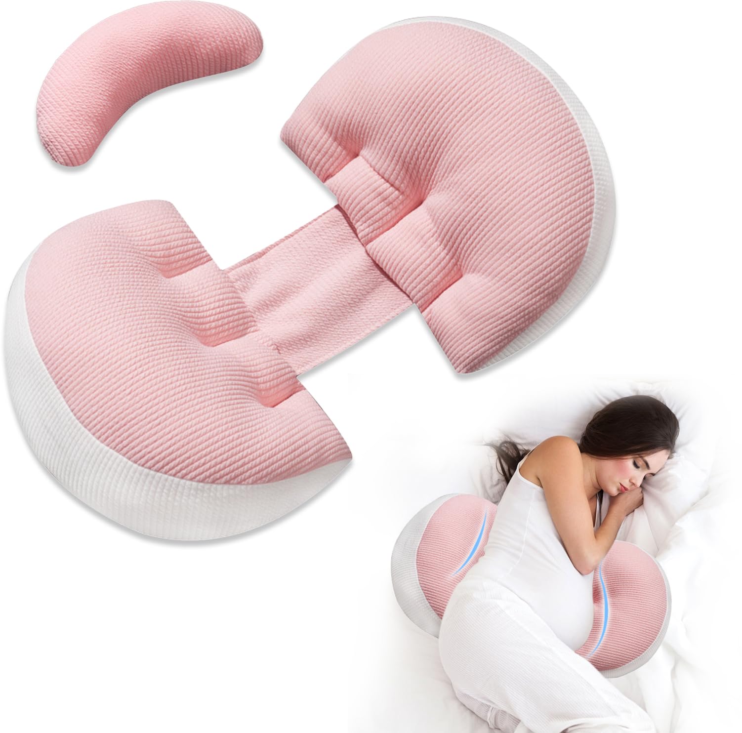 Adjustable Pregnancy Pillow with Velcro Design – Side Sleeping Support for Back, Belly, Hips & Legs, Travel-Friendly Maternity Pillow with Bonus Auxiliary Pillow(Red)