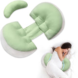 Adjustable Pregnancy Pillow with Velcro Design – Side Sleeping Support for Back, Belly, Hips & Legs, Travel-Friendly Maternity Pillow with Bonus Auxiliary Pillow(Green)
