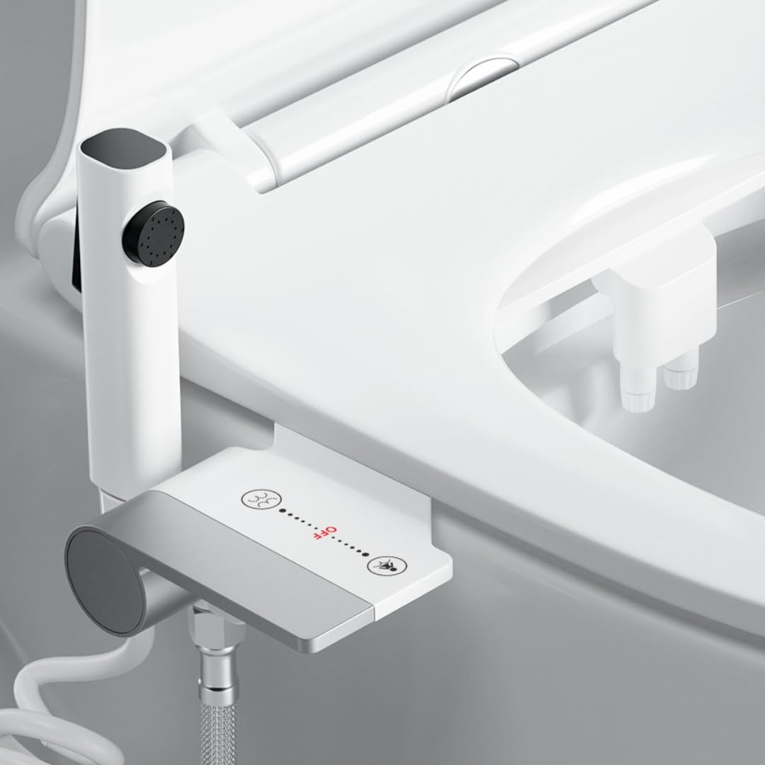 Bidet Toilet Attachment with Handheld Sprayer – Dual Nozzle for Pregnant Women, Postpartum Care & Elderly, Non-Electric Cold Water Bidet, Slim Under-Seat Fit (White)