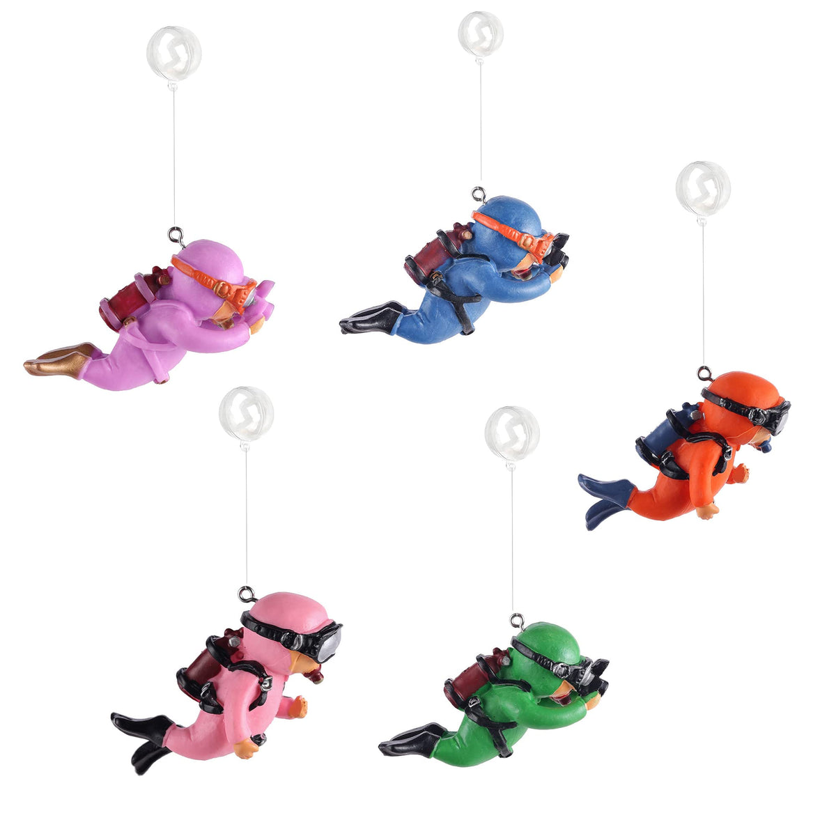 5-Piece Floating Aquarium Diver Decor Set – Cute Underwater Explorer Ornaments with Adjustable Buoyancy for Fish Tank, Aquatic Decoration (Red,Green,Orange,Blue,Purple)