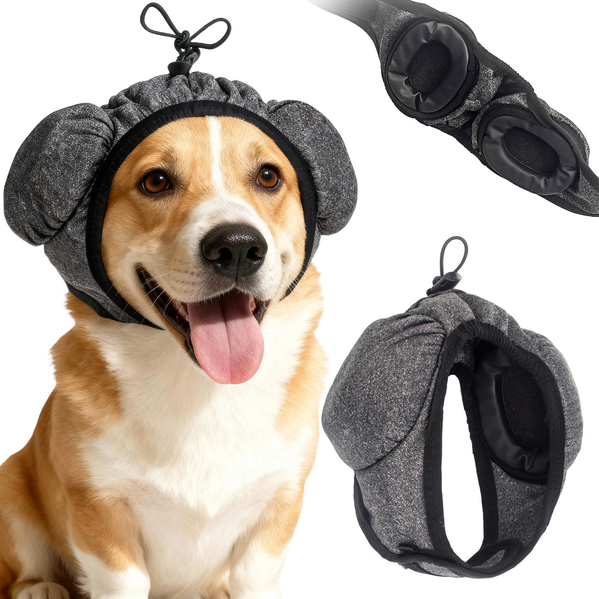 28dB Dog Ear Muffs Noise Protection,soft polyester, neoprene, noise relief for fireworks, thunderstorms, grooming, fits all breeds no flap ear wrap, S (Gray)