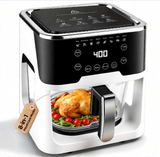 6.0QT Glass Air Fryer with Touchscreen Control – 1500W, Power-Off & Overheat Protection, Adjustable Time & Temperature, 360° Air Circulation, Dishwasher Safe & Easy Clean(white)
