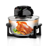 12L 8-in-1 Electric Air Fryer with 360° Panoramic Glass Bowl, 1200W Low-Fat Multi-Purpose Cooker for Roast Chicken, Pizza, and Family Meals.(black)