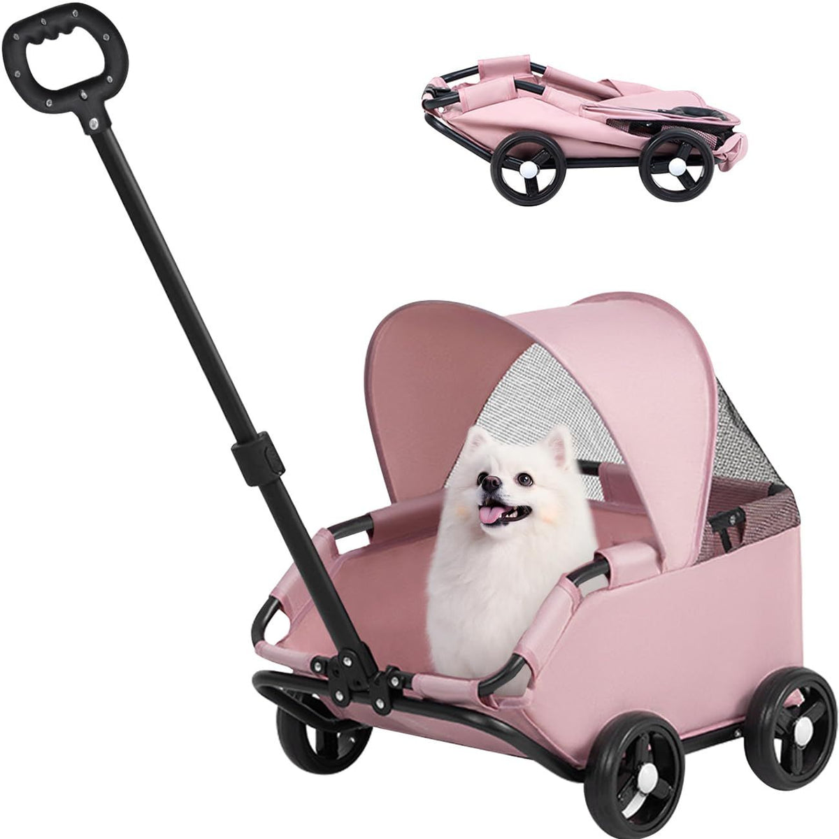 4-Wheel Dog Stroller with Sunshade Cover Collapsible Mesh Canopy Portable Pet Carrier for Outdoor Travel Shopping Walking Suitable for Small Dogs and Cats(Pink)