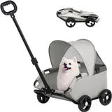 4-Wheel Dog Stroller with Sunshade Cover Collapsible Mesh Canopy Portable Pet Carrier for Outdoor Travel Shopping Walking Suitable for Small Dogs and Cats(Gray)