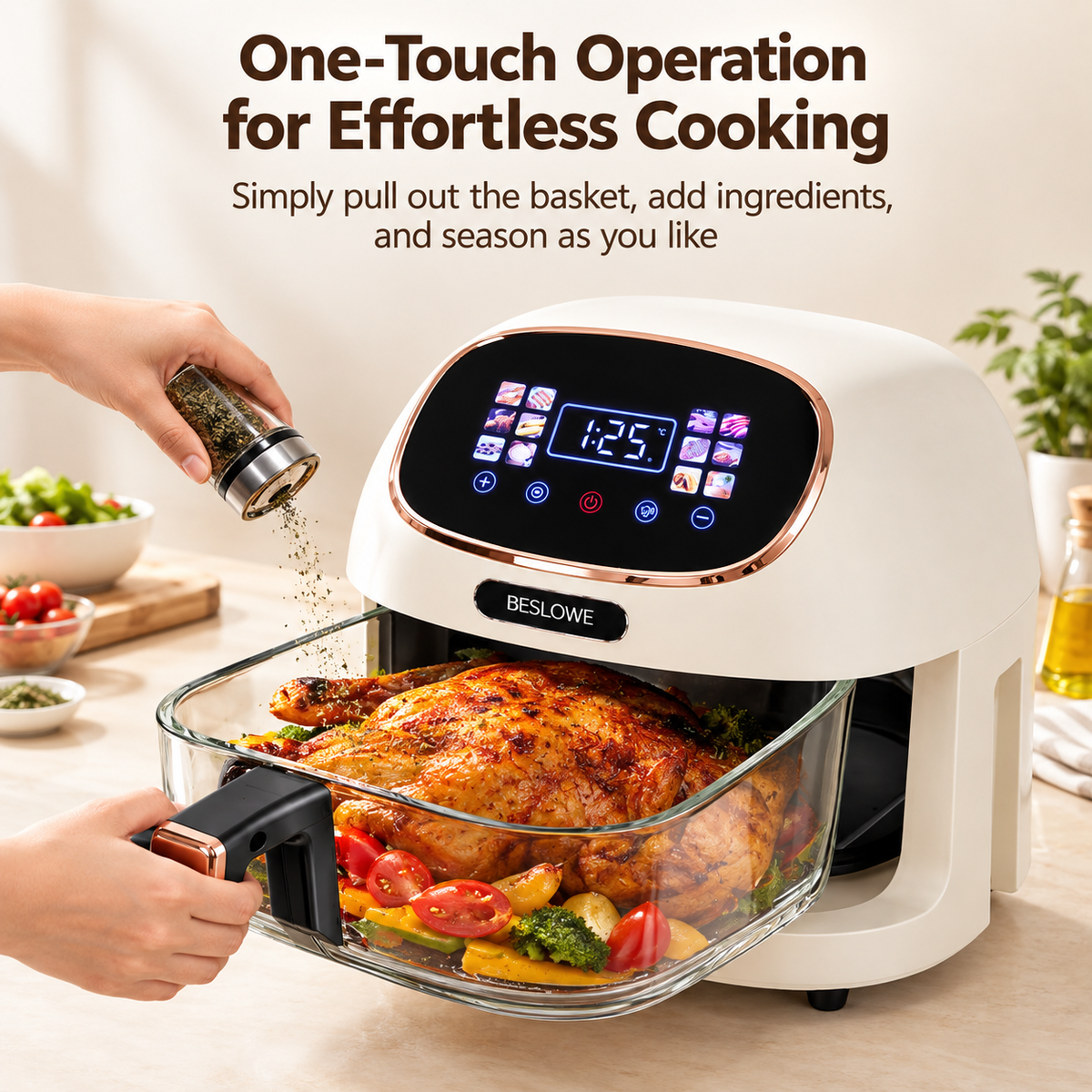 360° Panoramic Air Fryer for Effortless, Visible Healthy Cooking at Home (white)