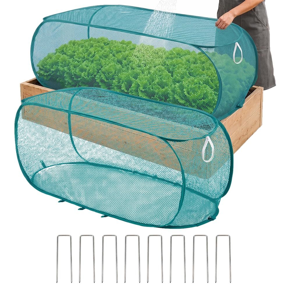 2 Pack 47*16*18inch Green Garden Covers for Raised Beds,Pop Up Mesh Plant Cover, 40% Sunblock Shade Cloth Bird Pest Barrier, Vegetables, Fruits, Flowers, Crops(Teal)