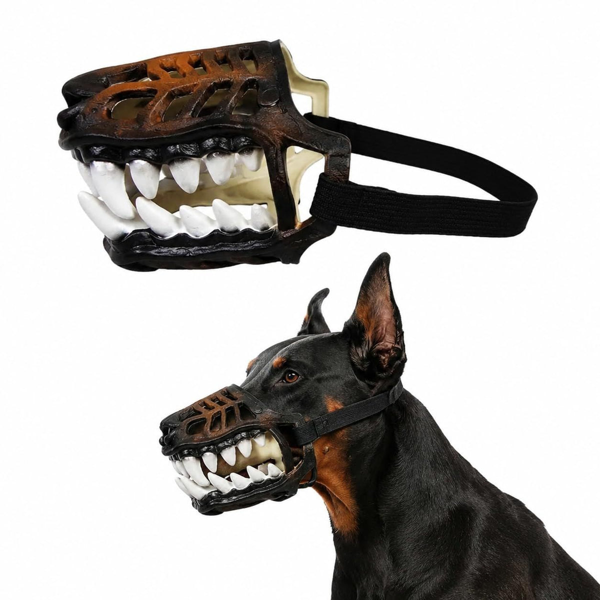 Funny Anti-Bite Dinosaur Dog Muzzle, Hell Hound Monster for Halloween Party Cosplay Dogs Beast Terror Pet Lifelike Teeth Mask Photo Shoots Trick or Treat with Adjustable Straps，Without Blood,M (Black)