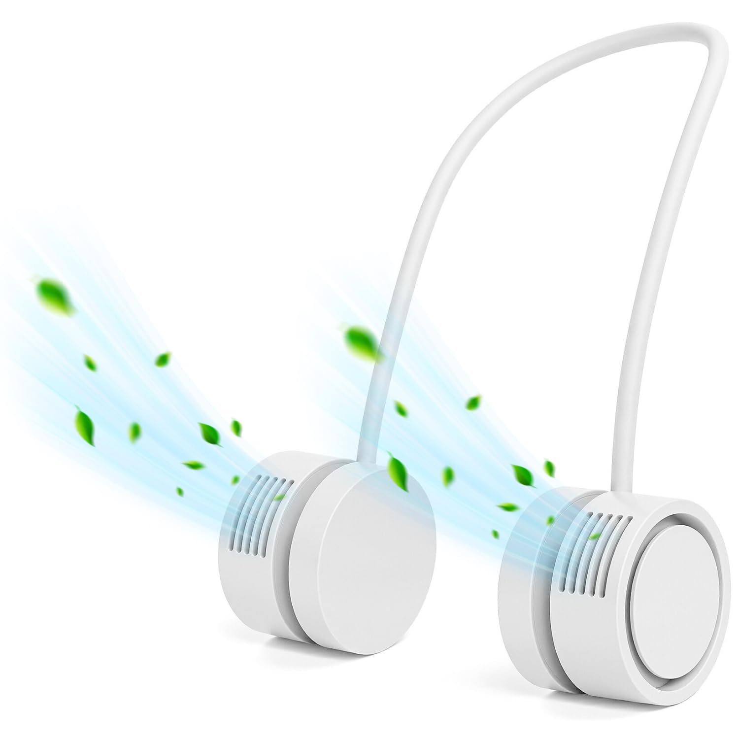 Portable Neck Fan with 1600mAh Battery – Foldable Bladeless Fan for Outdoor, Travel & Gym Use – 3-Speed Adjustable Cooling, USB-C Charging (White)