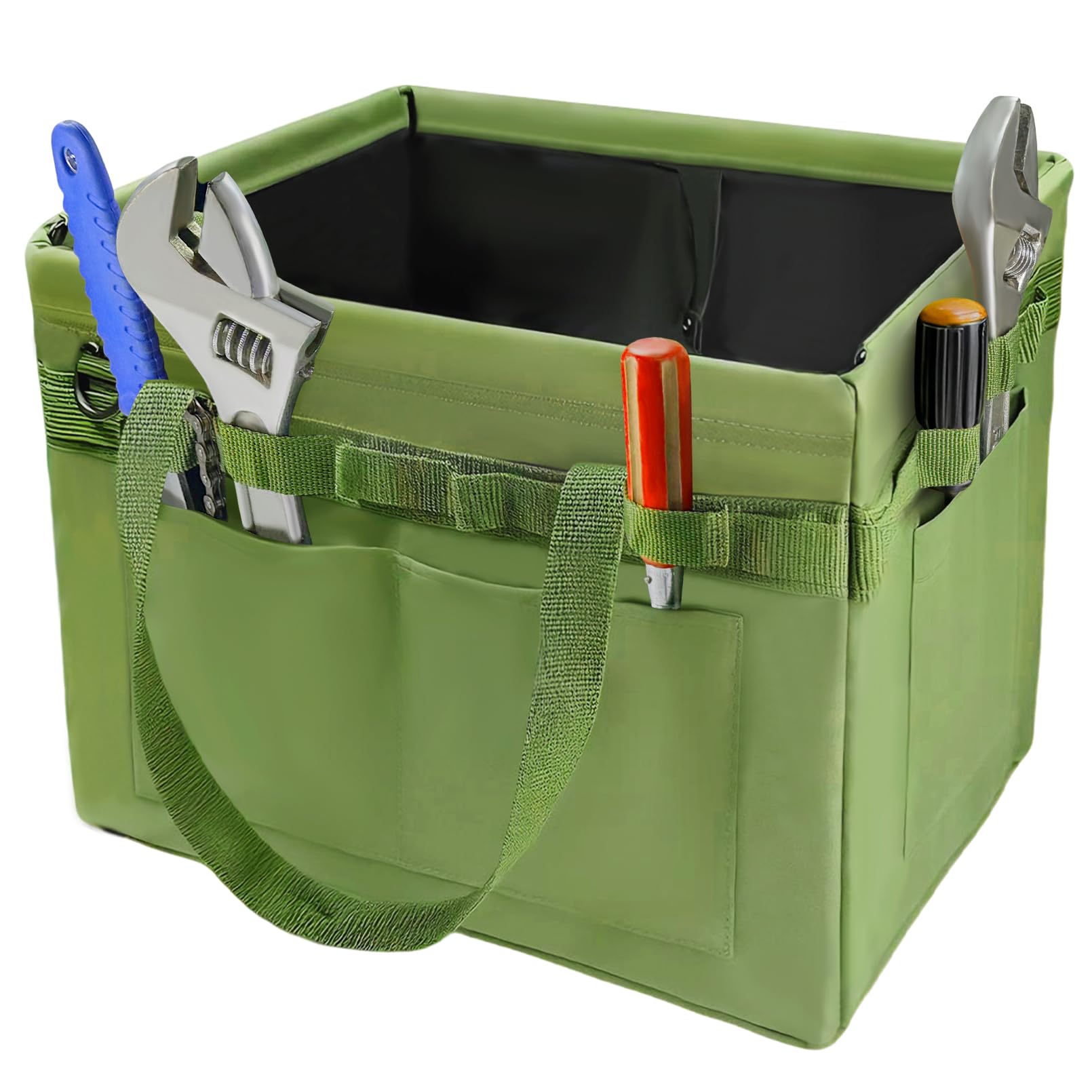 Heavy-Duty Foldable Tool Bag with Side Pockets – Multi-Compartment Oxford Carry Organizer for Tradesmen, DIYers & Outdoor Use (Green)