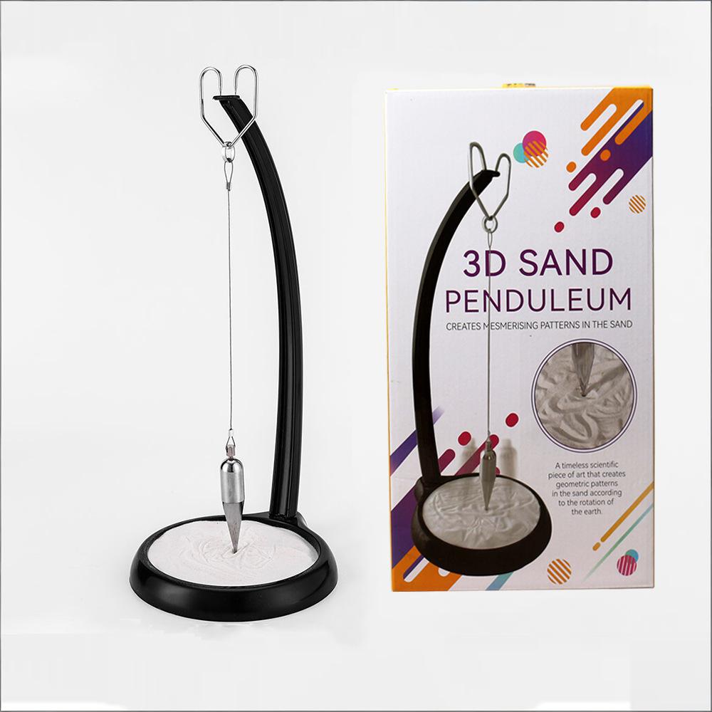 3D Sand Pendulum Desk Toy – Science Art Decor with Kinetic Sand Patterns, Earth Rotation Demo, Stress Relief for Office & Home (Black)