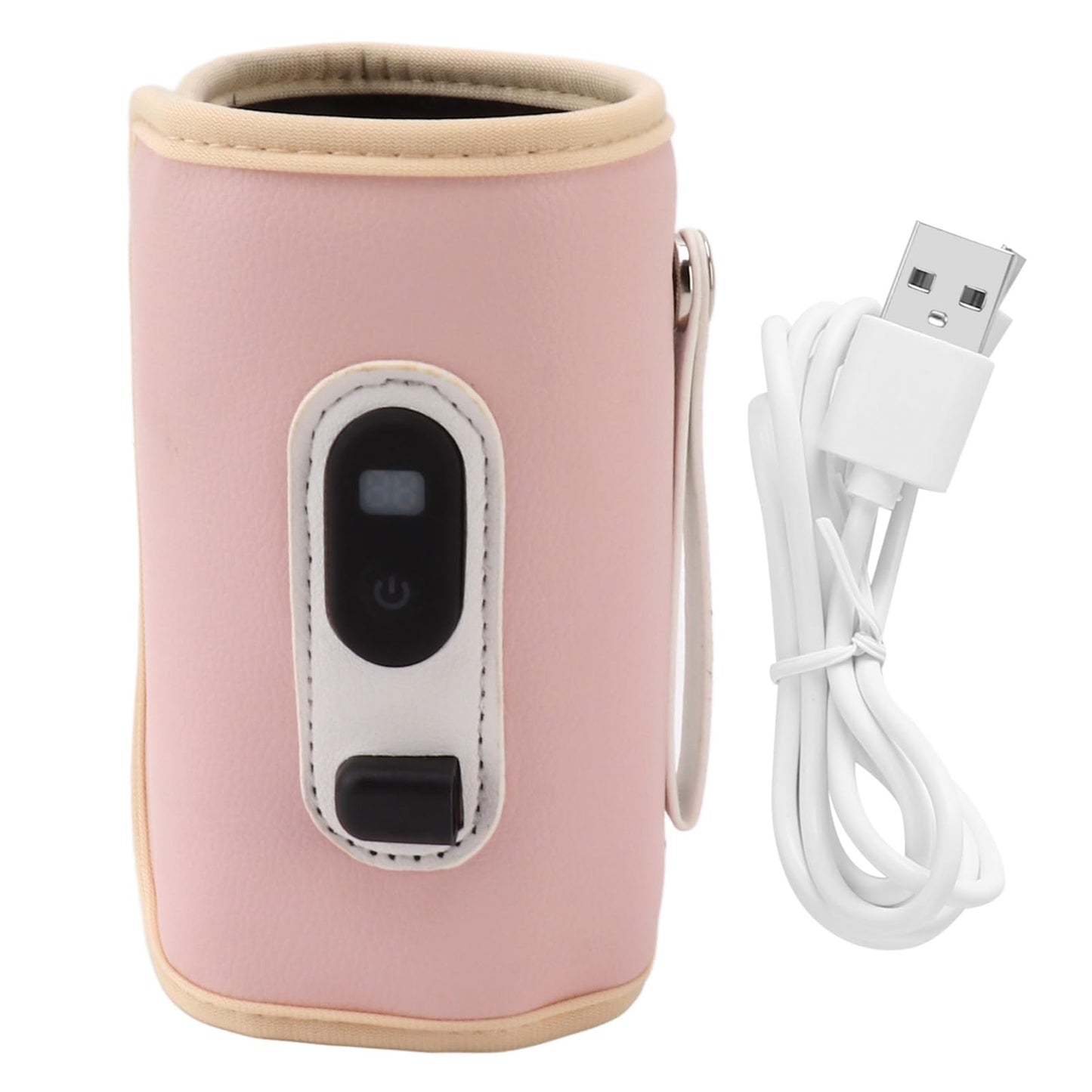 USB Baby Bottle Warmer – Portable Digital Milk Heater with 5-Temperature Settings, Rechargeable and Waterproof for Travel and Home Use (Pink)
