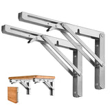 Heavy-Duty Foldable Wall Shelf Brackets – 2-Pack 304 Stainless Steel Triangular Supports with One-Click Release, 550 lb Capacity Each, for Kitchen, Garage, RV & Home; Includes Mounting Hardware (10Inch,Silver)