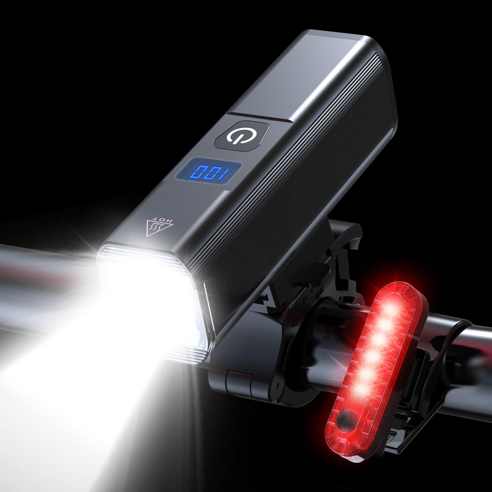 Ultra-Bright 1200 Lumen Bike Light Set with USB Rechargeable Headlight & Tail Light – IP65 Waterproof Cycling Lamp for Night Riding (Black) 