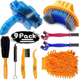 9-Piece Bike Cleaning Kit – Chain Cleaner, Tire Brush, Frame Scrubber, Gear Brush, Microfiber Glove for Mountain, Road, BMX Bikes (Yellow-Orange)