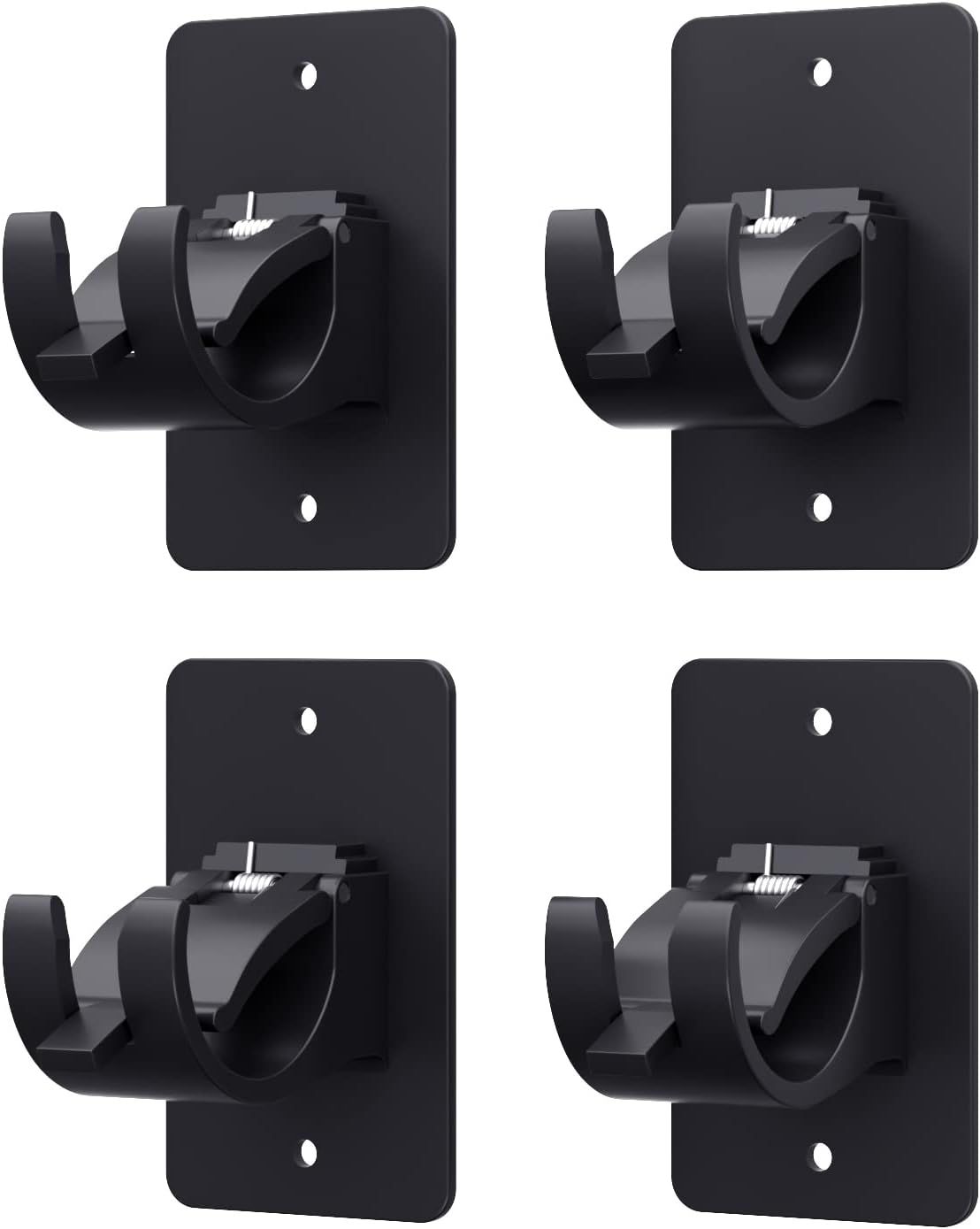 4-Pack No-Drill Self-Adhesive Curtain Rod Brackets for Smooth Walls, Universal Fit for Bathroom & Bedroom (Black)