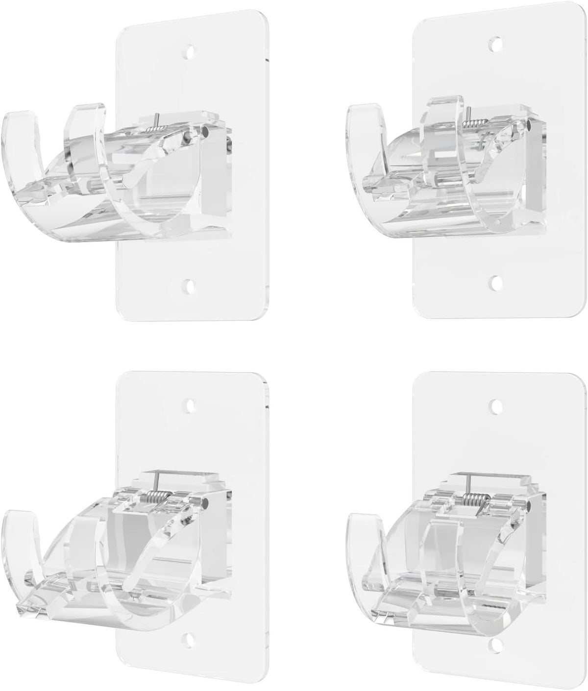 4-Pack No-Drill Self-Adhesive Curtain Rod Brackets for Smooth Walls, Universal Fit for Bathroom & Bedroom (Transparent)