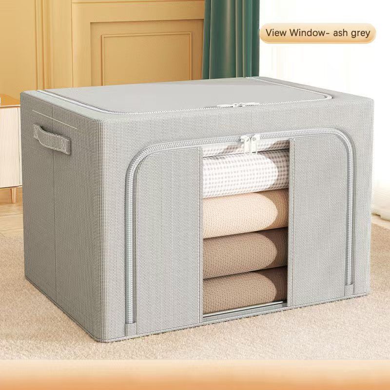 Clothes Storage Bins, 6 Pack Bedding Organizers with Handles, Stackable Metal Frame Closet Organizer, Visable Windows, Clothing Organization for Sweatshirt, Blanket, Long Dresses, (22L ash grey)