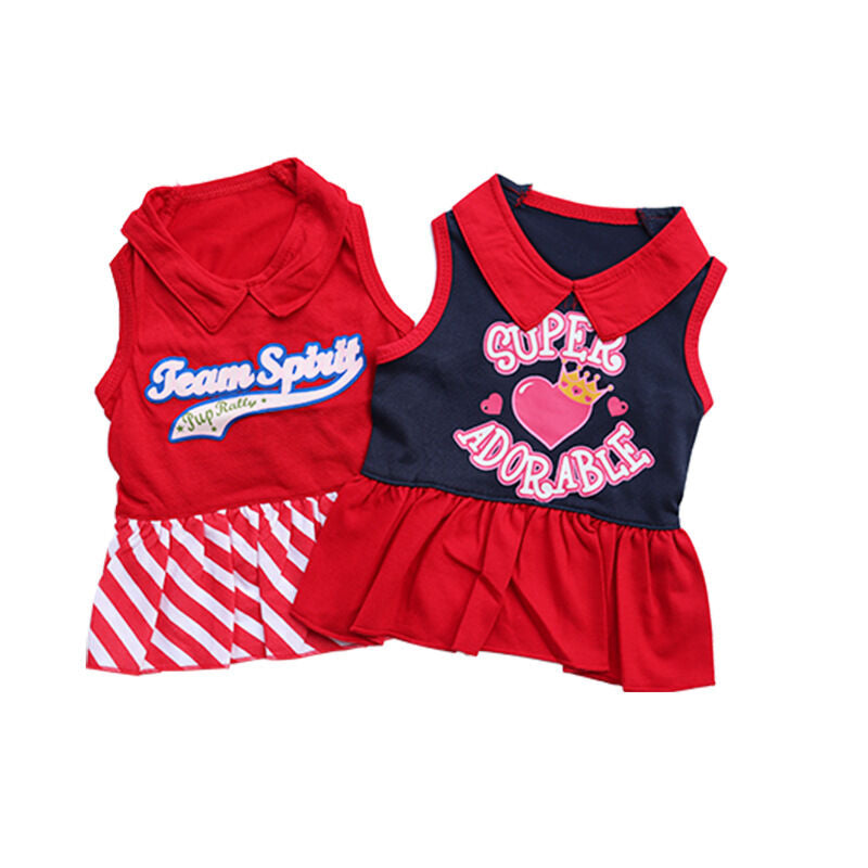 Pet products 2-Piece Dog Summer Dress Set - Team Spirit & SUPER ADORABLE Designs, Red White Stripes & Navy Blue, Peter Pan Collar, Cute Fit for Dogs（S）