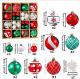 Christmas Ornaments Bauble Set Xmas Tree Decorations Shatterproof Ornaments - Multi