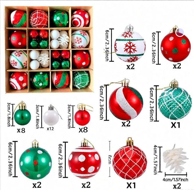 Christmas Ornaments Bauble Set Xmas Tree Decorations Shatterproof Ornaments - Multi