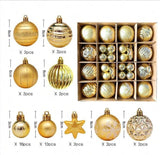 Christmas Ornaments Bauble Set Xmas Tree Decorations Shatterproof Ornaments - Gold