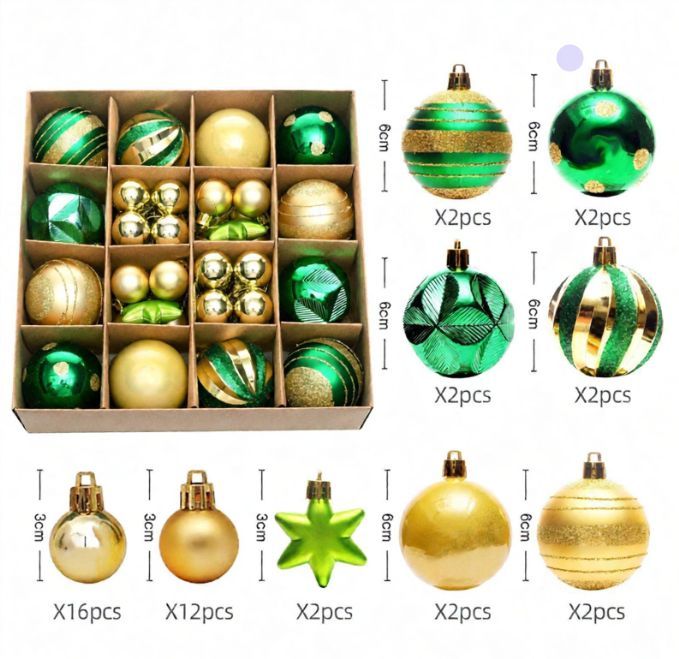 Christmas Ornaments Bauble Set Xmas Tree Decorations Shatterproof Ornaments - Multi