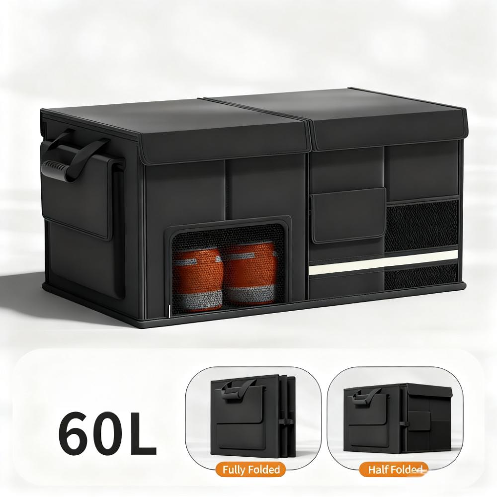 Foldable Car Trunk Organiser, 30L/60L Large Capacity Storage Box for Auto Boot, Multi-functional Cargo Container(60L,black)