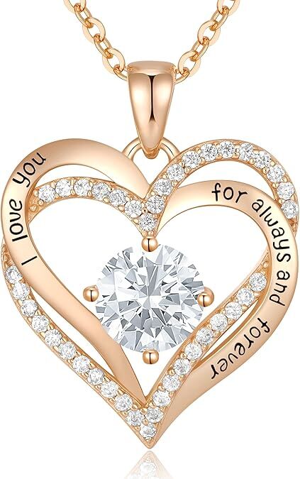 Forever Love Heart Birthstone Necklace: 925 Sterling Silver Jewelry for Mom, Wife, Friend – Ideal for Mother’s Day, Anniversaries & Birthday（white diamond,April）