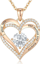 Forever Love Heart Birthstone Necklace: 925 Sterling Silver Jewelry for Mom, Wife, Friend – Ideal for Mother’s Day, Anniversaries & Birthday（white diamond,April）