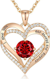 Forever Love Heart Birthstone Necklace: 925 Sterling Silver Personalized Jewelry for Mom, Wife, Friend with 12 Month Stone Options（red diamond,January）
