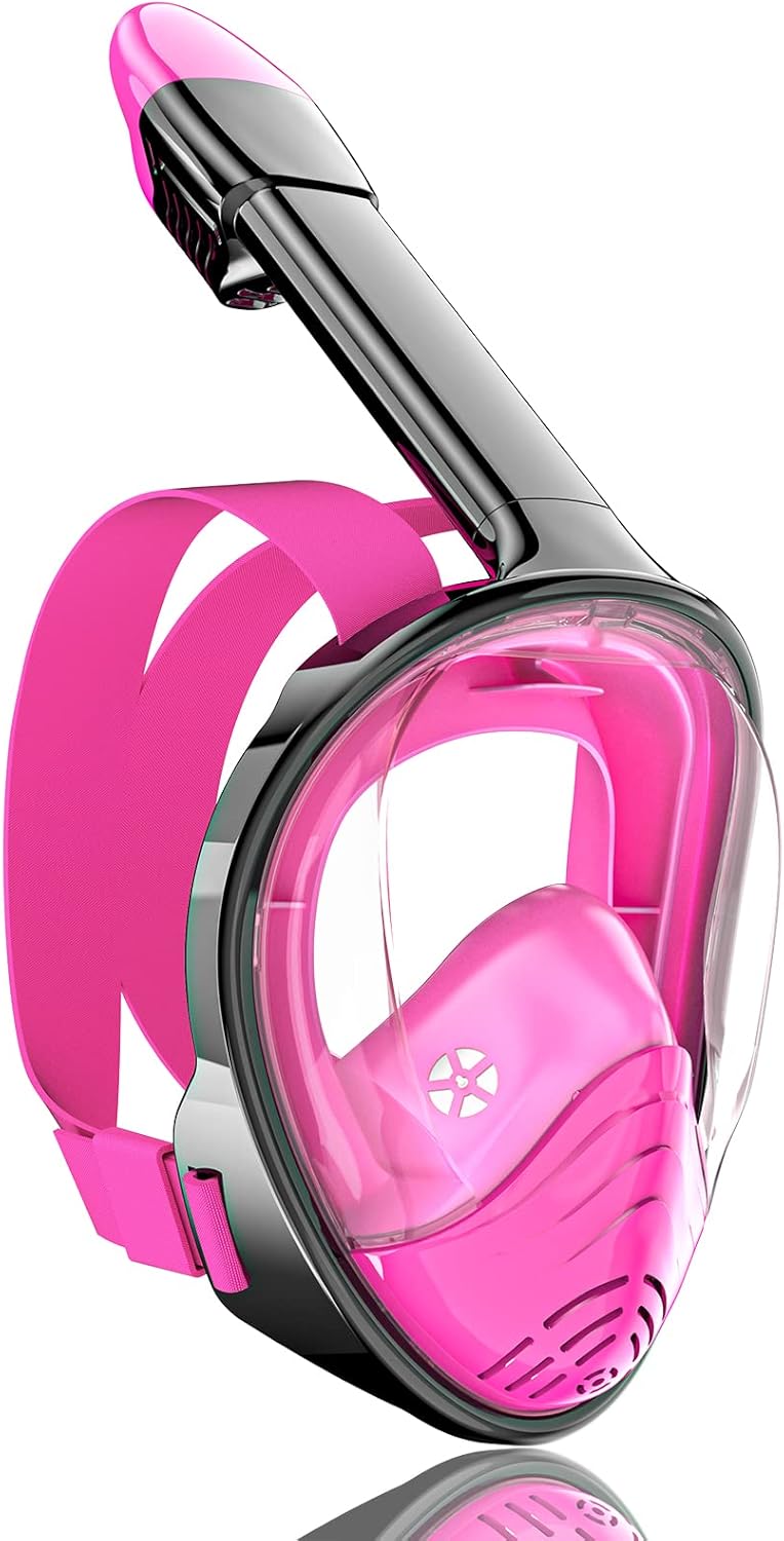 Pink Full Face Snorkel Mask (S/M): 180° Panoramic View, Anti-Fog/Leak, GoPro Mount – Snorkeling Gear for Youths & Adults with Smaller Faces