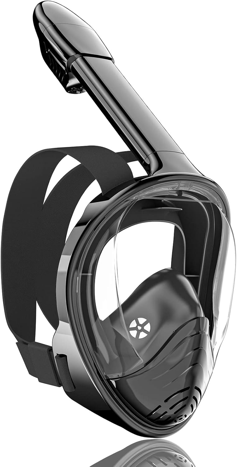 Black Full Face Snorkel Mask (S/M): 180° Panoramic View, Anti-Fog/Leak, GoPro Mount – Snorkeling Gear for Youths & Adults with Smaller Faces