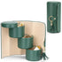 Green Travel Jewelry Case: 3-Layer PU Cylinder Organizer for Necklaces, Earrings, Gifts for Travelers & Jewelry Lovers