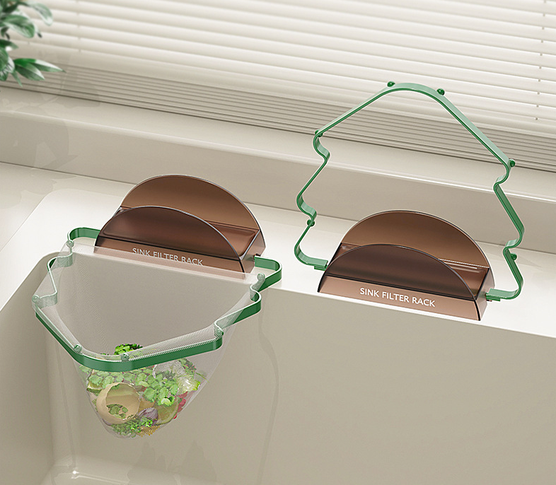 Kitchen Sink Filter Rack with 100 12cm*15cm Mesh Bags, Foldable Food Waste Strainer, Multi-functional Drain Basket（green）