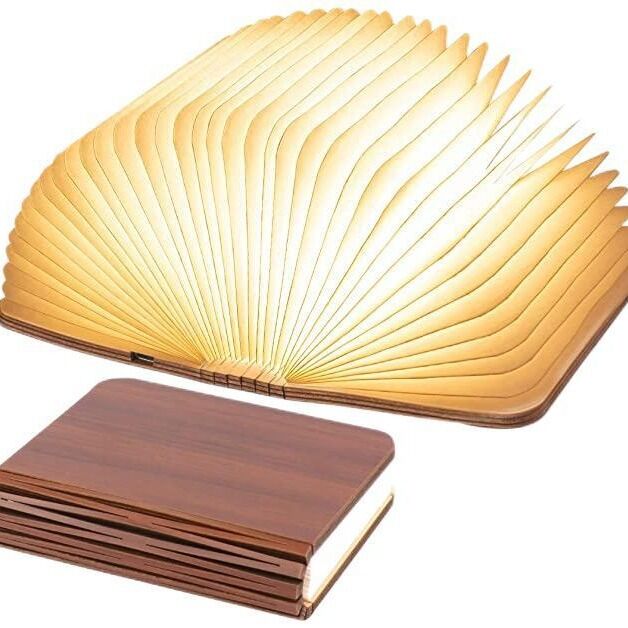 Christmas giftsRechargeable LED Book Night Light: Creative Folding Wooden Lamp with Magnetic Design for Bedrooms & Gifting(Walnut Red,M)