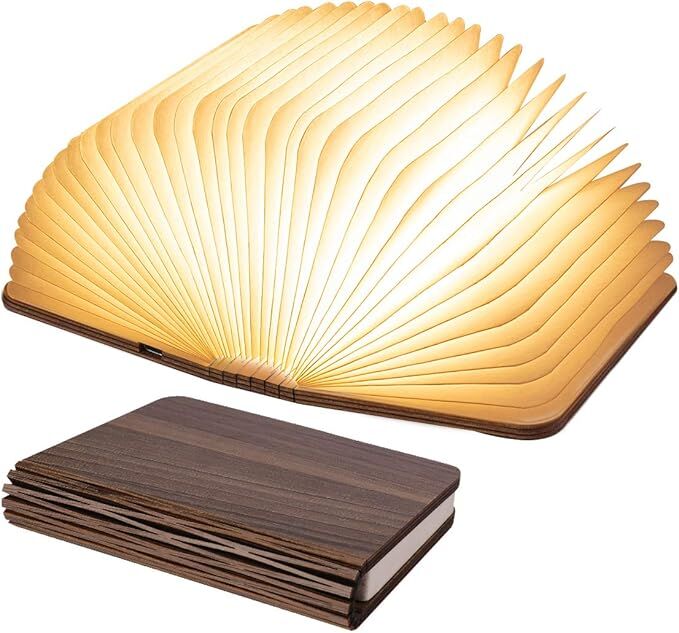 Christmas giftsRechargeable LED Book Night Light: Creative Folding Wooden Lamp with Magnetic Design for Bedrooms & Gifting(Walnut Black,L)