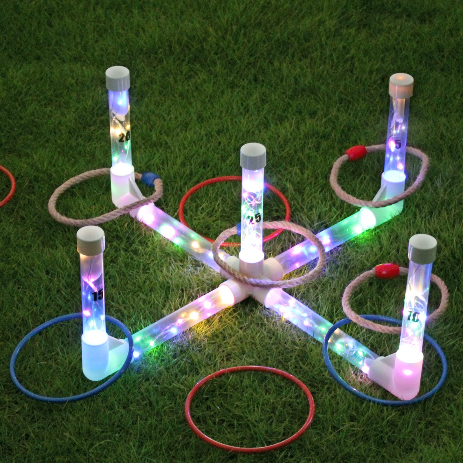 LED Ring Toss Game Set, Outdoor Indoor Yard Game for Adults & Kids with Light-Up Targets, Compact Carry for Parties & Family Fun